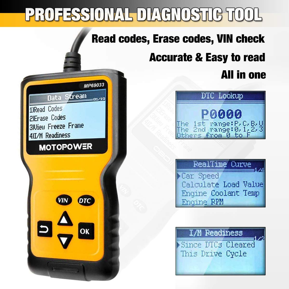 MOTOPOWER MP69033 OBD2 Scanner Universal Car Engine Fault Code Reader, CAN Diagnostic Scan Tool for All OBD II Protocol Cars - Ammpoure Wellbeing