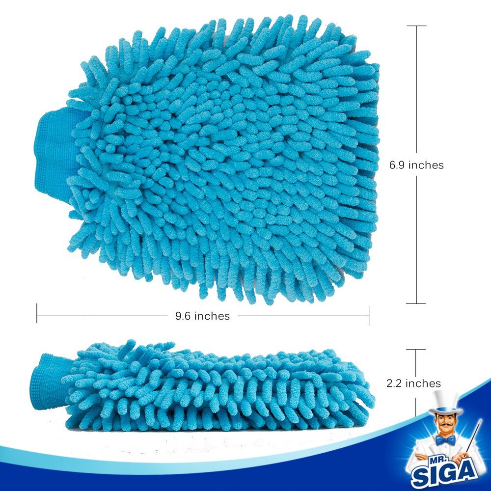 MR.SIGA Microfiber Car Wash Mitt, Pack of 2, Blue & Yellow - Ammpoure Wellbeing