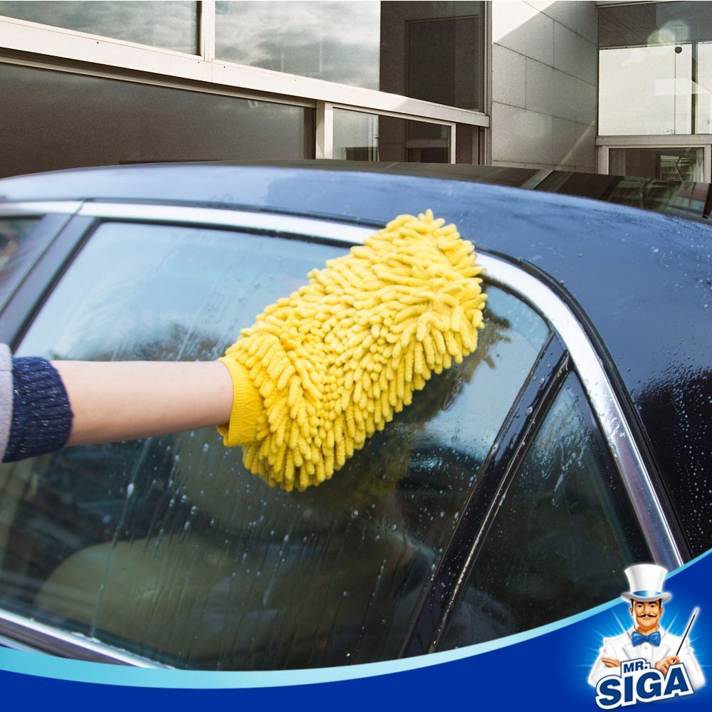 MR.SIGA Microfiber Car Wash Mitt, Pack of 2, Blue & Yellow - Ammpoure Wellbeing