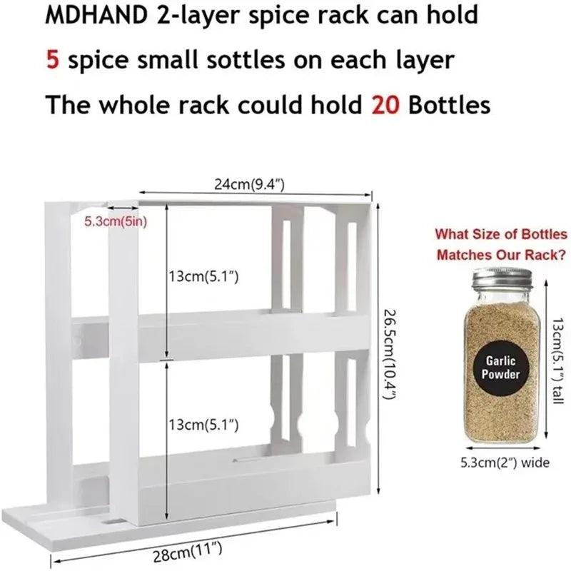 Multi - Function 2 Tier Rotate Spice Storage Rack Seasoning Swivel Storge Organizer Shelf kitchen bathroom creative household item - Ammpoure Wellbeing