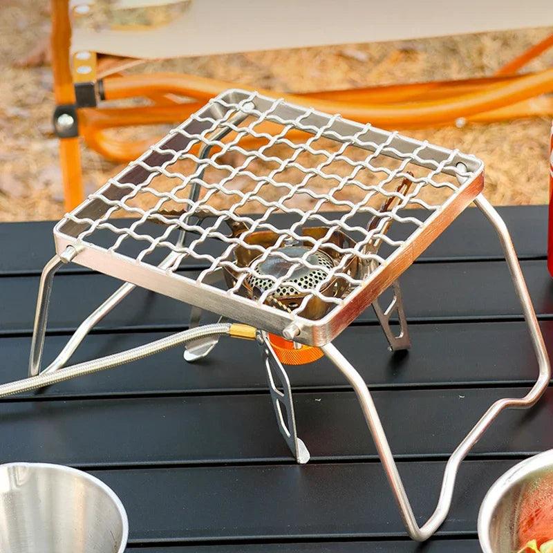 Multifunctional Folding Campfire Grill Portable Stainless Steel Camping Grill Grate Gas Stove Stand Outdoor Wood Stove Stand - Ammpoure Wellbeing