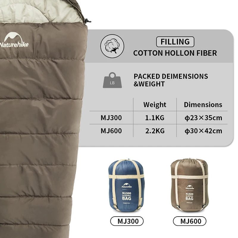 Naturehike Sleeping Bag MJ300 - 1℃ Lightweight MJ600 - 12℃ Mummy Sleeping Bag Outdoor Camping Cotton Winter Sleeping Bag - Ammpoure Wellbeing