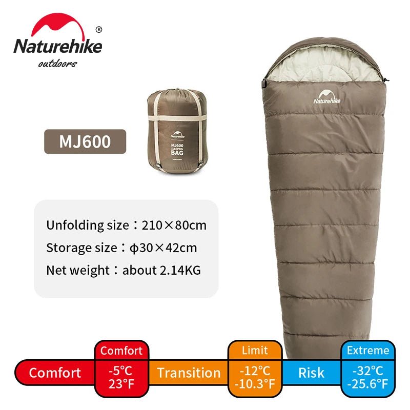 Naturehike Sleeping Bag MJ300 - 1℃ Lightweight MJ600 - 12℃ Mummy Sleeping Bag Outdoor Camping Cotton Winter Sleeping Bag - Ammpoure Wellbeing