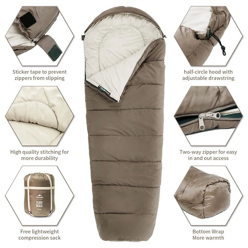 Naturehike Sleeping Bag MJ300 - 1℃ Lightweight MJ600 - 12℃ Mummy Sleeping Bag Outdoor Camping Cotton Winter Sleeping Bag - Ammpoure Wellbeing