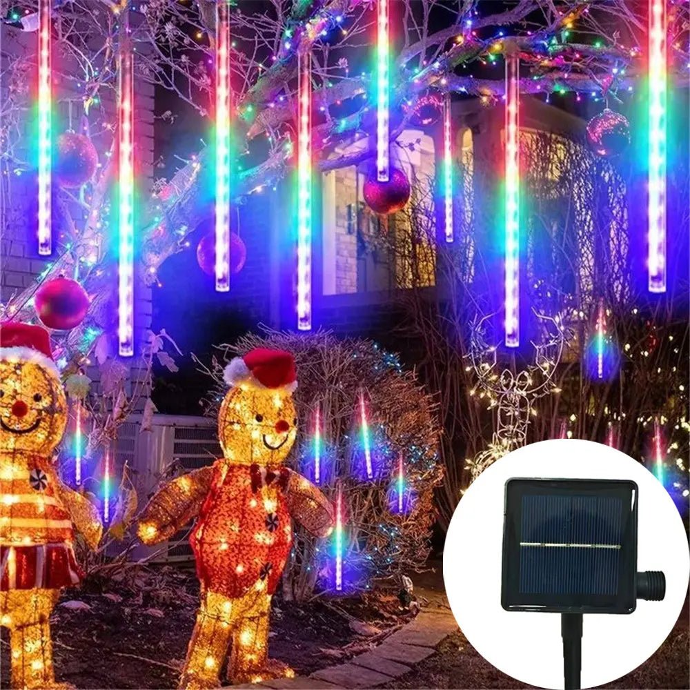 Navidad 2024 Christmas Tree Ornaments Decoration 30/50cm 8 Tubes Solar LED Meteor Shower Light String Lamp Fairy Garden Decor - Ammpoure Wellbeing