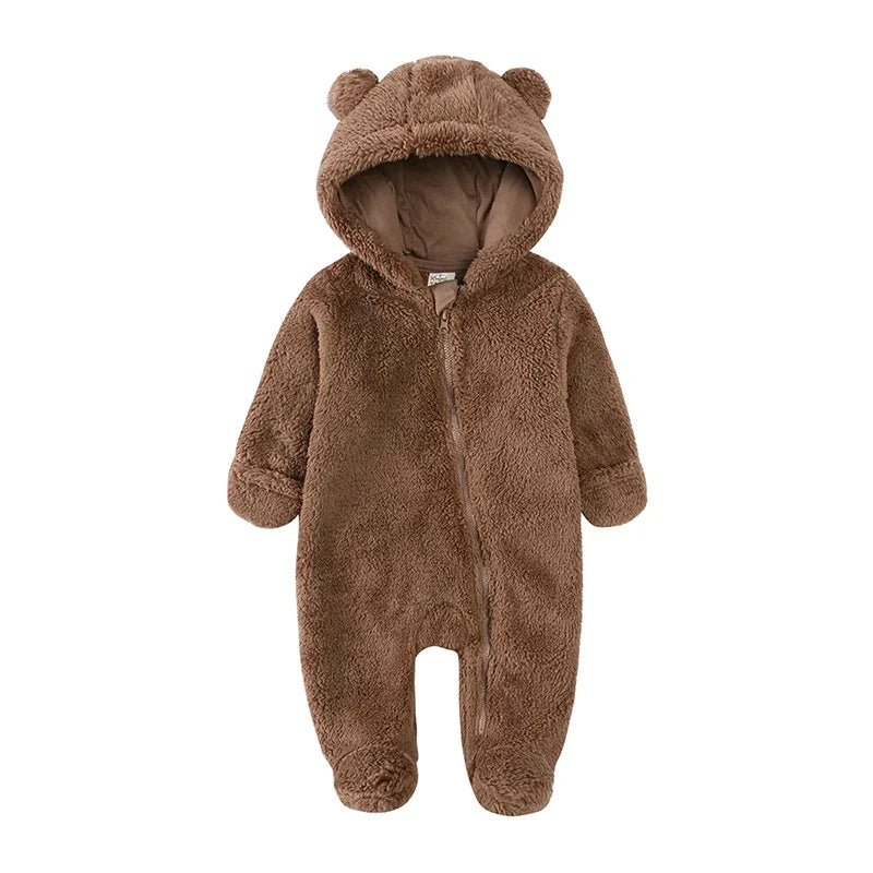 New born Baby Winter Fleece Romper Solid Hooded Thick Infant Outfits For 0 - 24M Casual Jumpsuit Boy Girl Warm Clothes - Ammpoure Wellbeing