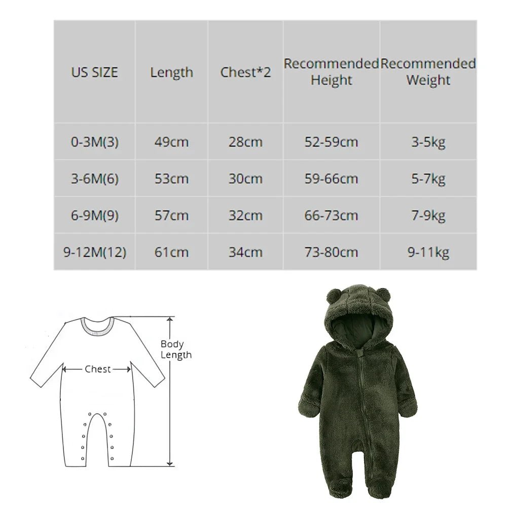 New born Baby Winter Fleece Romper Solid Hooded Thick Infant Outfits For 0 - 24M Casual Jumpsuit Boy Girl Warm Clothes - Ammpoure Wellbeing