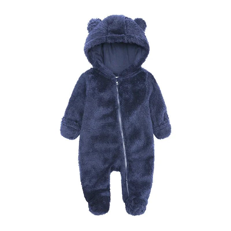 New born Baby Winter Fleece Romper Solid Hooded Thick Infant Outfits For 0 - 24M Casual Jumpsuit Boy Girl Warm Clothes - Ammpoure Wellbeing