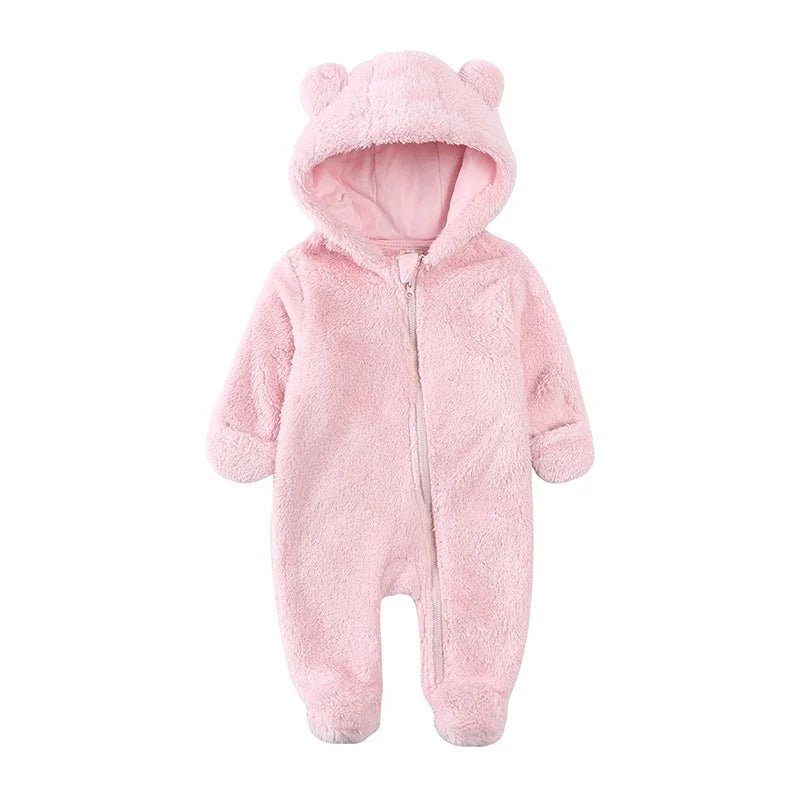 New born Baby Winter Fleece Romper Solid Hooded Thick Infant Outfits For 0 - 24M Casual Jumpsuit Boy Girl Warm Clothes - Ammpoure Wellbeing