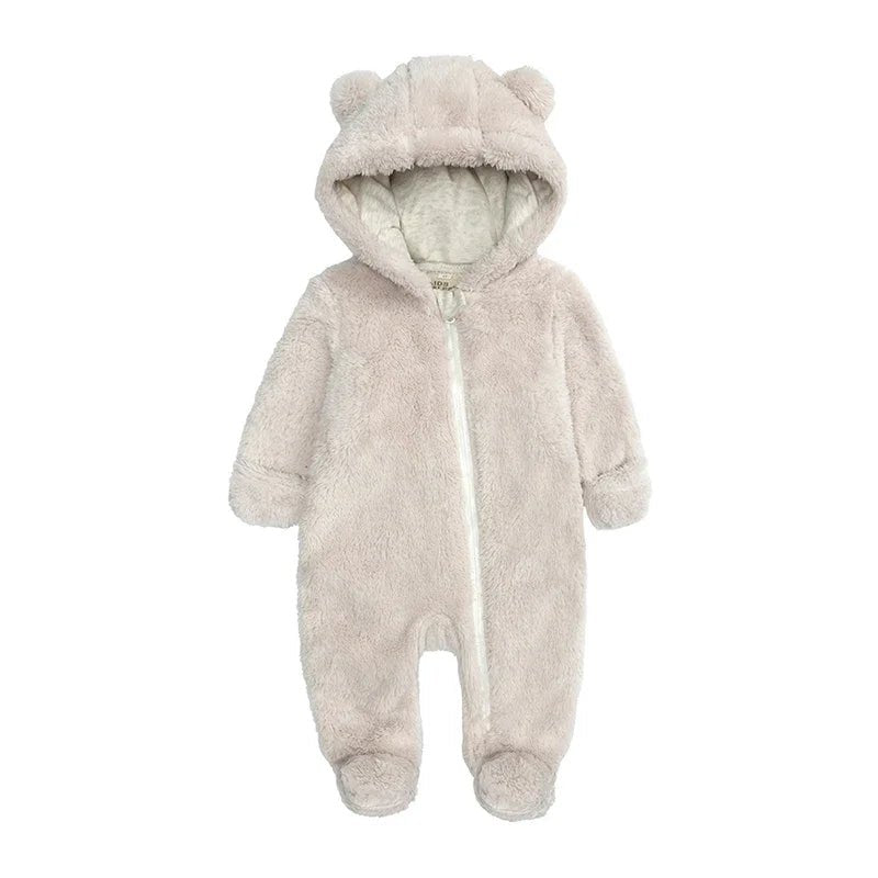 New born Baby Winter Fleece Romper Solid Hooded Thick Infant Outfits For 0 - 24M Casual Jumpsuit Boy Girl Warm Clothes - Ammpoure Wellbeing