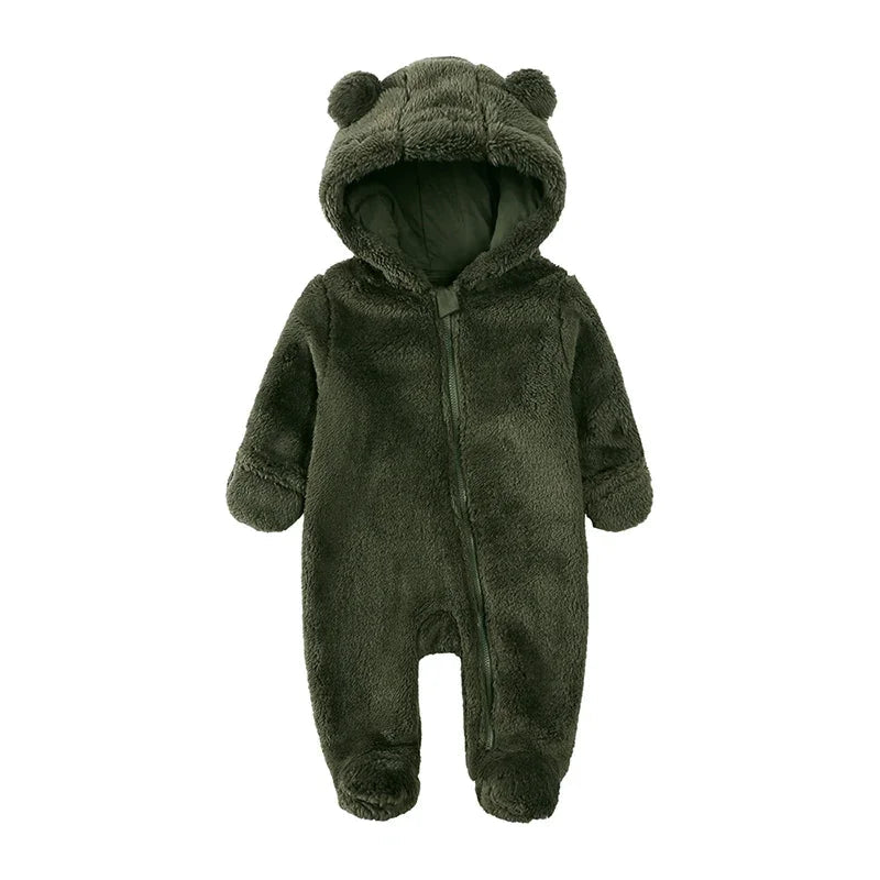 New born Baby Winter Fleece Romper Solid Hooded Thick Infant Outfits For 0 - 24M Casual Jumpsuit Boy Girl Warm Clothes - Ammpoure Wellbeing