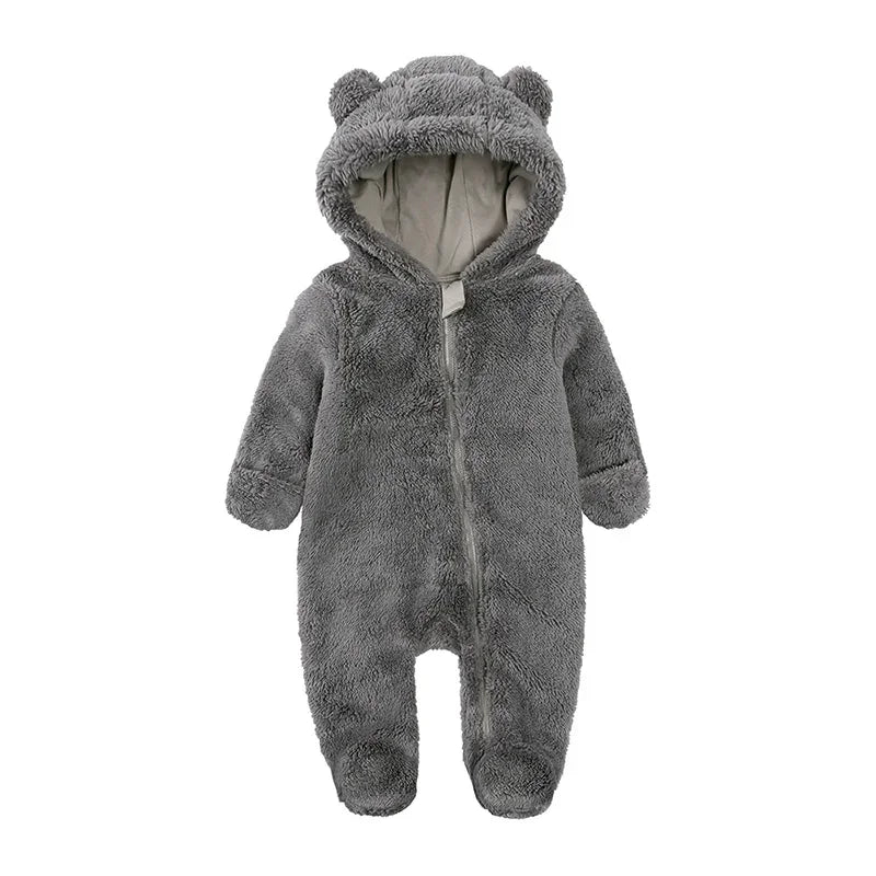 New born Baby Winter Fleece Romper Solid Hooded Thick Infant Outfits For 0 - 24M Casual Jumpsuit Boy Girl Warm Clothes - Ammpoure Wellbeing