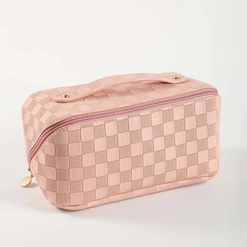 New Plaid Cosmetic Bag PU Pillow Makeup Pouch Women’s Large - Capacity Luxury Wash Bag Multifunctional Travel Toiletry Kit Handbag - Ammpoure Wellbeing