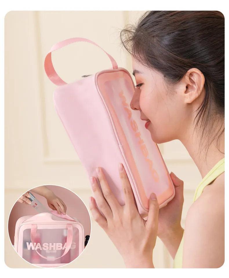 New portable makeup bag Large capacity portable travel storage toiletry bag Waterproof transparent cosmetics storage bag - Ammpoure Wellbeing