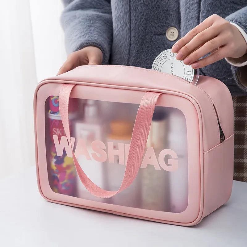 New portable makeup bag Large capacity portable travel storage toiletry bag Waterproof transparent cosmetics storage bag - Ammpoure Wellbeing