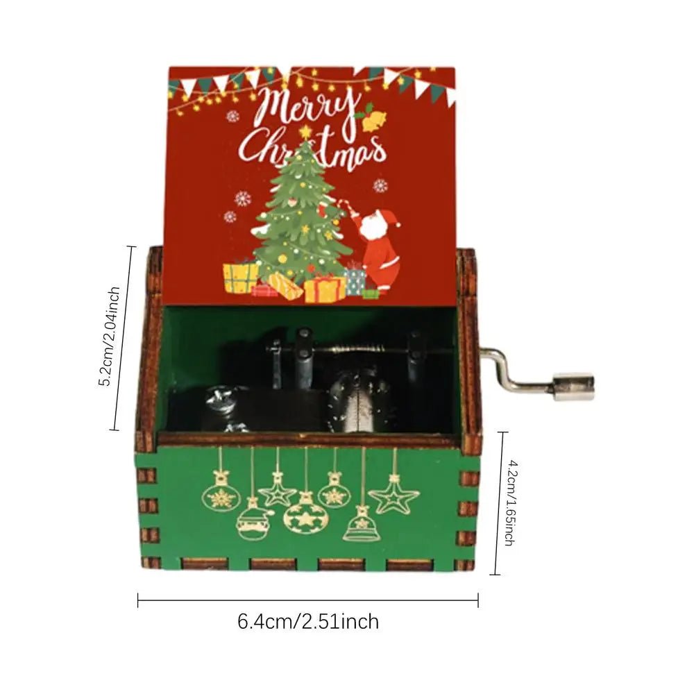 New Wooden Hand Crank Music Box Classical Carved Merry Christmas Theme Music Box Halloween Christmas New Year Birthday Gifts - Ammpoure Wellbeing