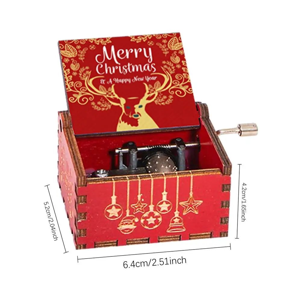 New Wooden Hand Crank Music Box Classical Carved Merry Christmas Theme Music Box Halloween Christmas New Year Birthday Gifts - Ammpoure Wellbeing