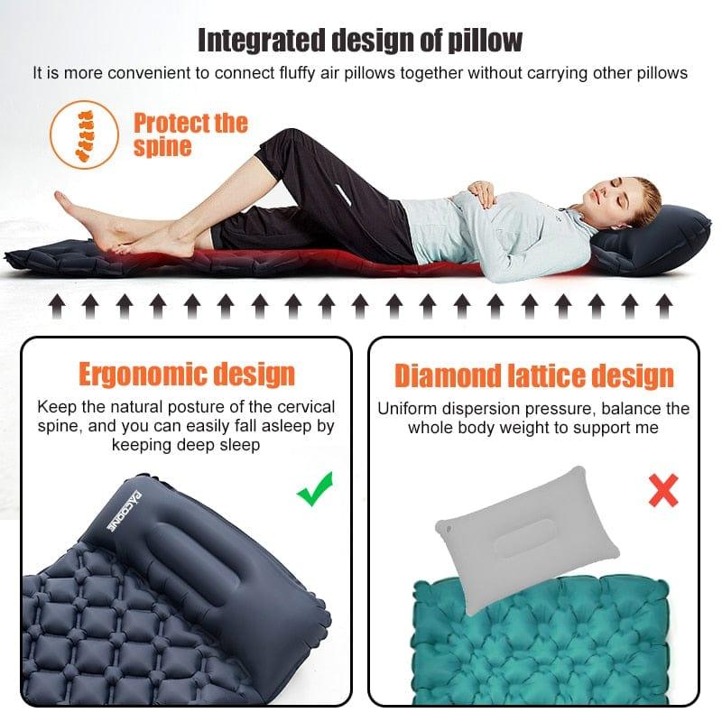 Outdoor Camping Sleeping Pad Folding Sleep Mat Beach Inflat Mattress with Pillows Ultralight Air Mat Travel Hiking New - Ammpoure Wellbeing