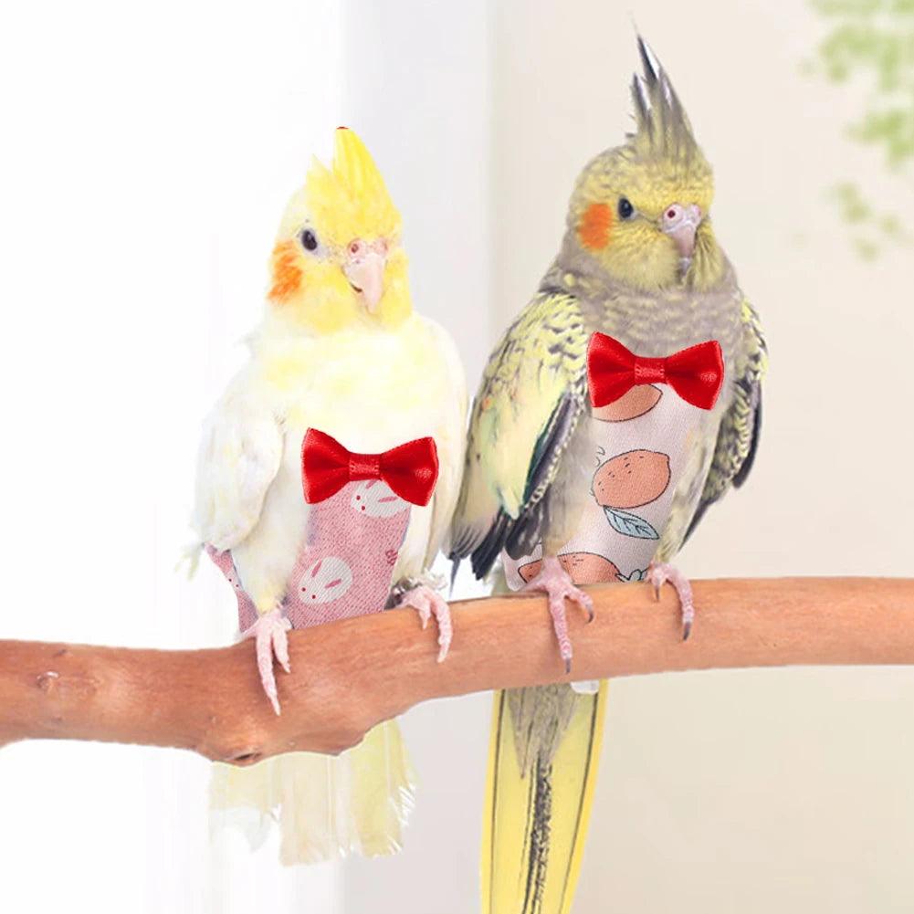 Parrot Diaper with Bowtie Cute Colorful Fruit Floral Cockatiel Pigeons Small Medium Large Pet Birds Flight Suit Clothes Washable - Ammpoure Wellbeing