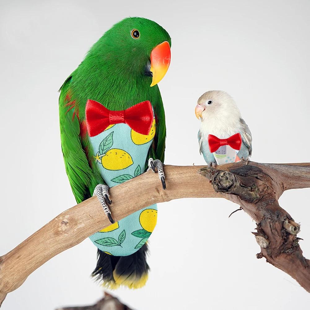 Parrot Diaper with Bowtie Cute Colorful Fruit Floral Cockatiel Pigeons Small Medium Large Pet Birds Flight Suit Clothes Washable - Ammpoure Wellbeing