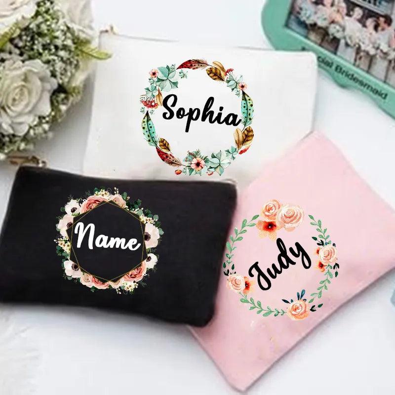 Personal Custom Name Flower Makeup Bag Pouch Travel Outdoor Girl Women Cosmetic Bags Toiletries Organizer Lady Wash Storage Case - Ammpoure Wellbeing