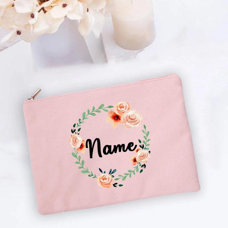 Personal Custom Name Flower Makeup Bag Pouch Travel Outdoor Girl Women Cosmetic Bags Toiletries Organizer Lady Wash Storage Case - Ammpoure Wellbeing