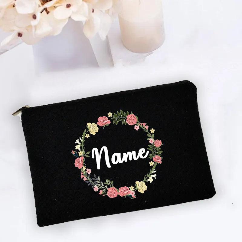 Personal Custom Name Flower Makeup Bag Pouch Travel Outdoor Girl Women Cosmetic Bags Toiletries Organizer Lady Wash Storage Case - Ammpoure Wellbeing