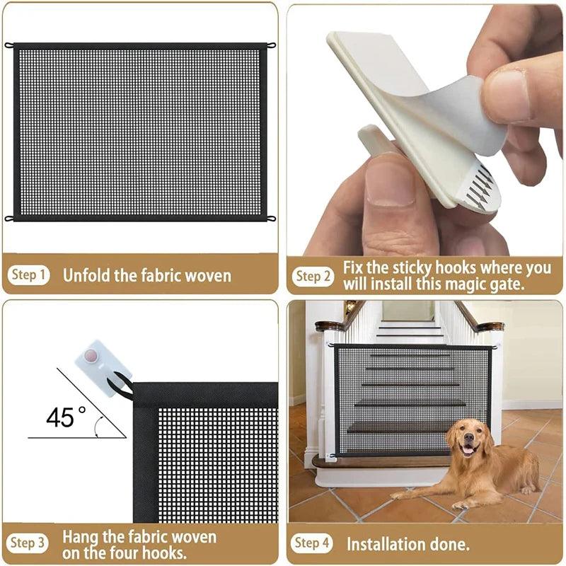 Pet Dog Barrier Fences With 4Pcs Hook Pet Isolated Network Stairs Gate New Folding Breathable Mesh Playpen For Dog Safety Fence - Ammpoure Wellbeing