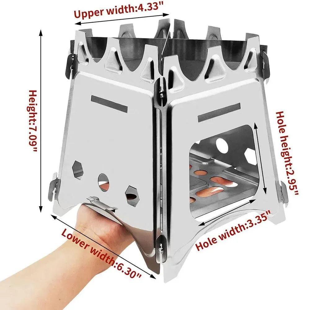 Portable Camping Wood Stove with Stainless Steel Folding Lightweight Firewood Stove For Outdoor Hiking Traveling BBQ Picnic - Ammpoure Wellbeing