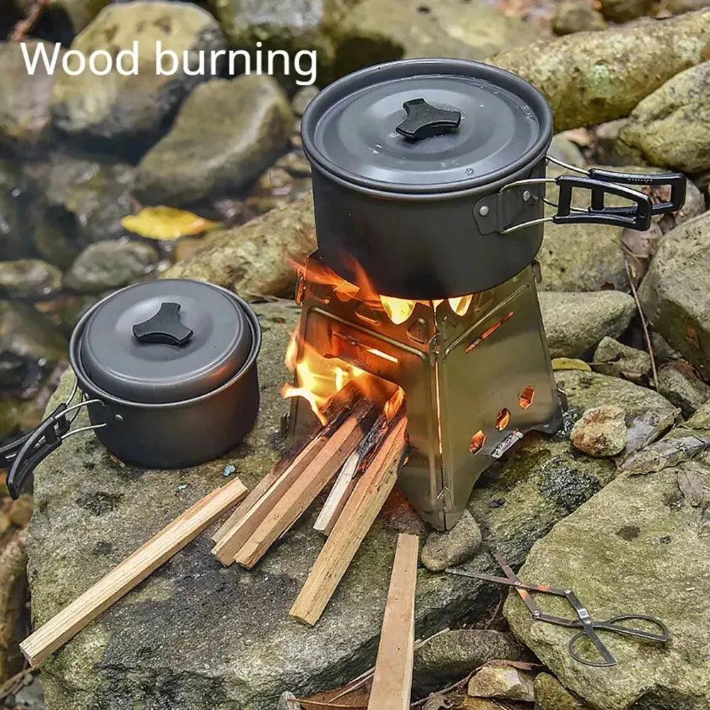 Portable Camping Wood Stove with Stainless Steel Folding Lightweight Firewood Stove For Outdoor Hiking Traveling BBQ Picnic - Ammpoure Wellbeing