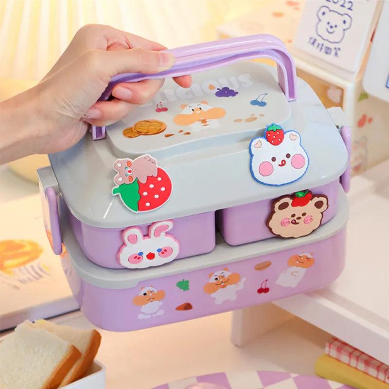 Portable Lunch Box For Girls School Kids Plastic Picnic Bento Box Microwave Food Box With Compartments Storage Containers - Ammpoure Wellbeing