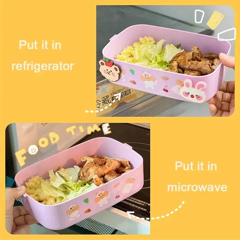 Portable Lunch Box For Girls School Kids Plastic Picnic Bento Box Microwave Food Box With Compartments Storage Containers - Ammpoure Wellbeing