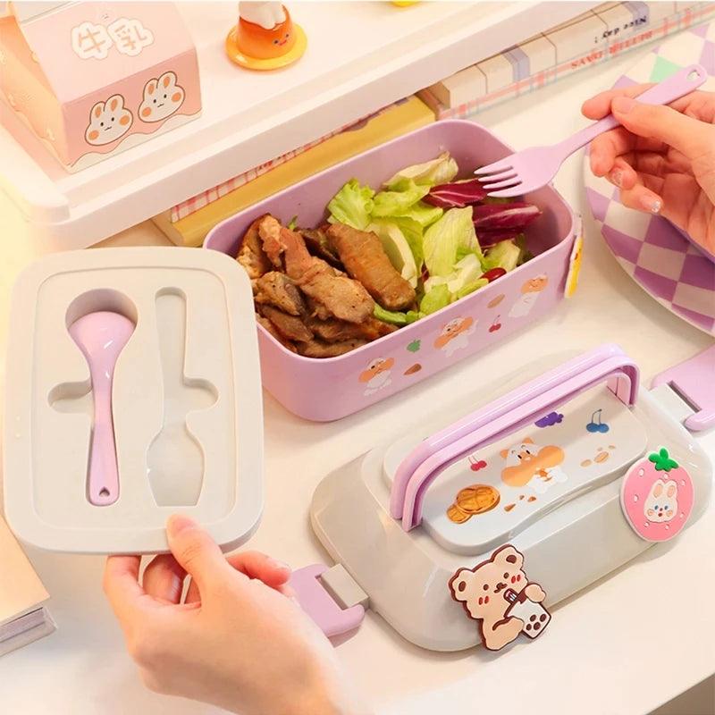 Portable Lunch Box For Girls School Kids Plastic Picnic Bento Box Microwave Food Box With Compartments Storage Containers - Ammpoure Wellbeing