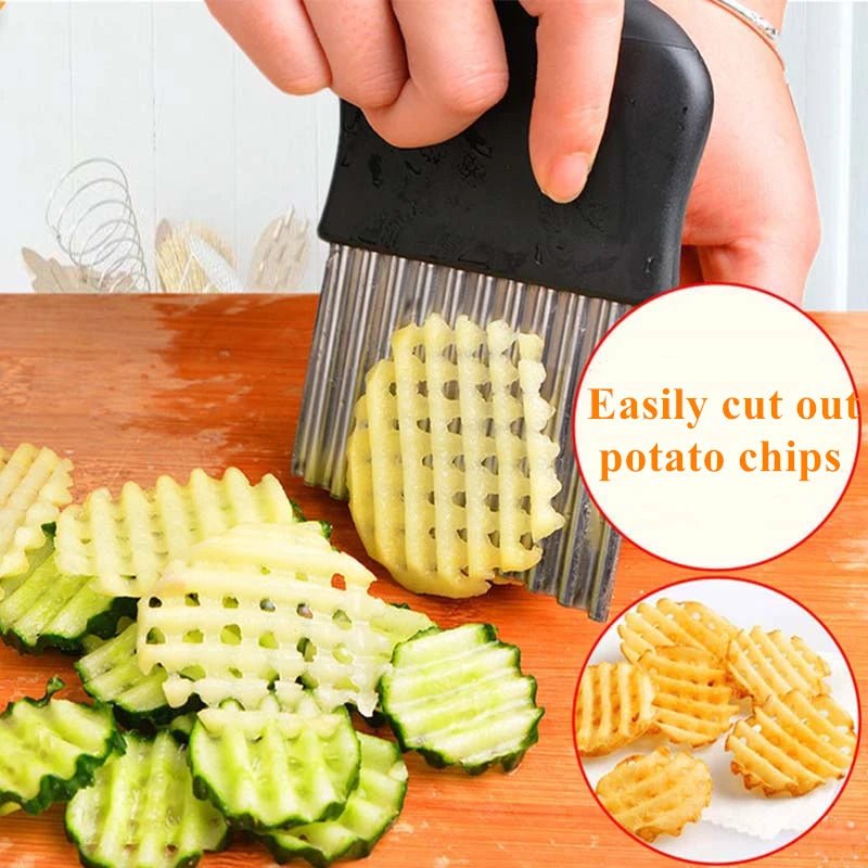 Potato Cutter Chip French Fry Maker Stainless Steel Wavy Knife French Fries Chopper Knife Chopper French Fry Kitchen Tools - Ammpoure Wellbeing