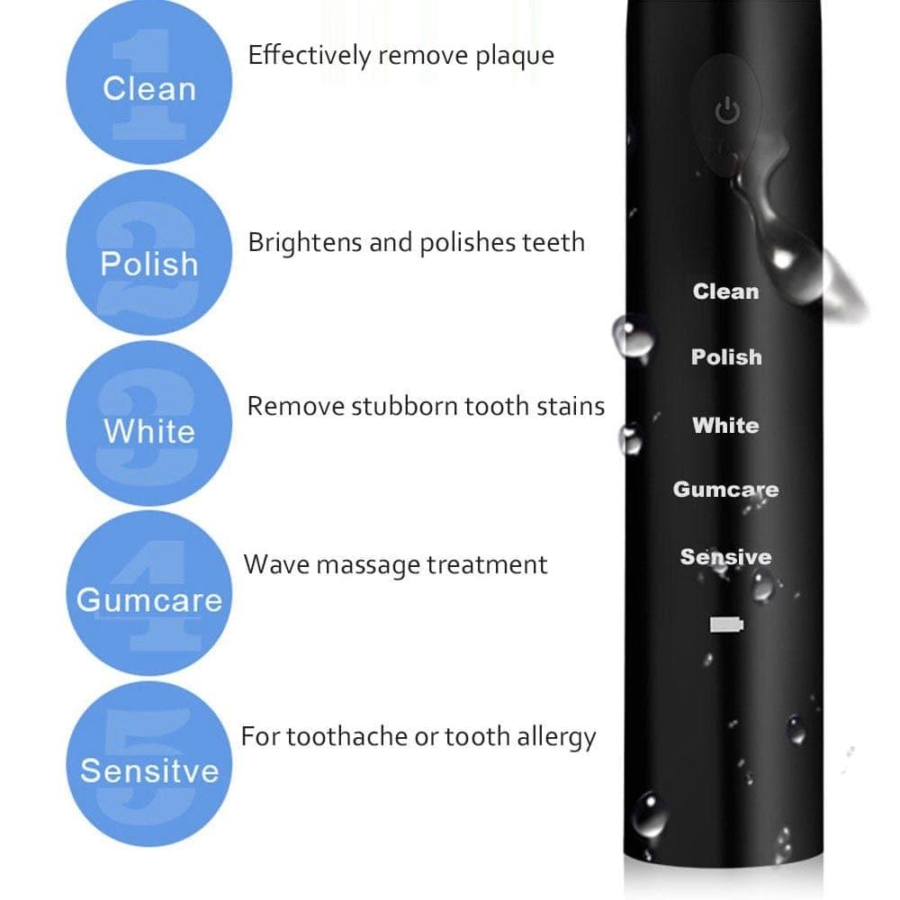 Powerful Ultrasonic Sonic Electric Toothbrush USB Charge Rechargeable Tooth Brush Washable Electronic Whitening Teeth Brush J110 - Ammpoure Wellbeing