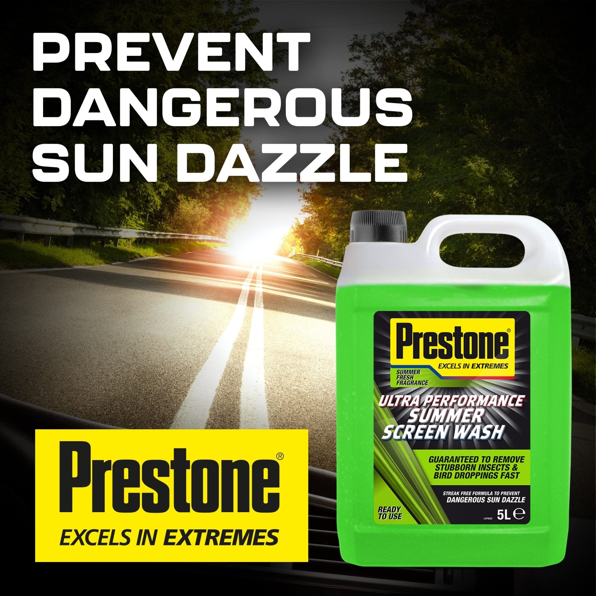 Prestone Screenwash, Ready To Use Screen Wash For Cars, High Performance Cleaning With Streak Free Formula, Maximum Visibility Summer Windscreen Washer Fluid, Removes Stubborn Dirt, 5L Bottle - Ammpoure Wellbeing