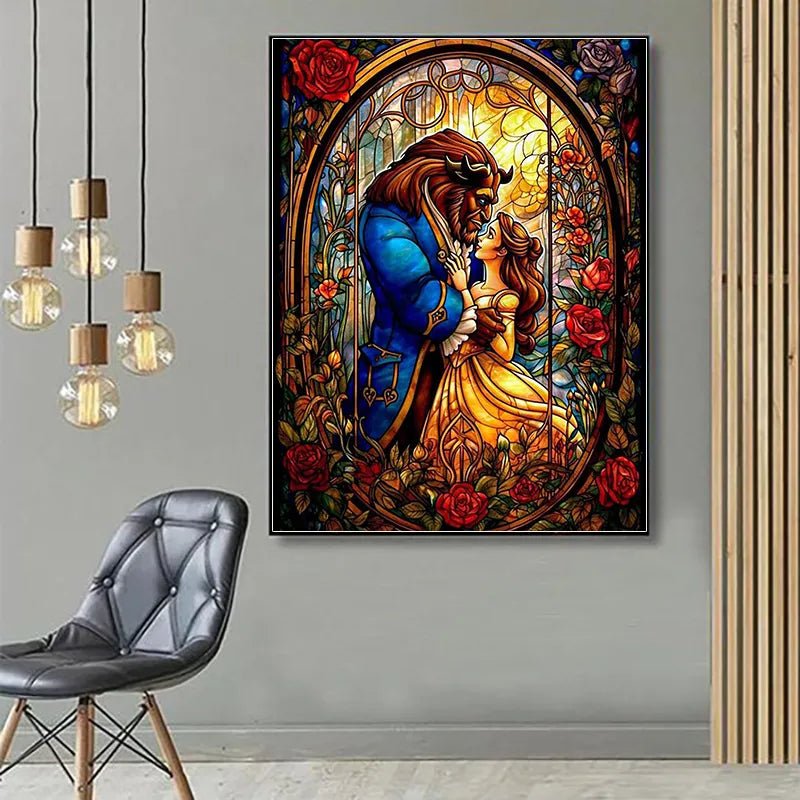 Princess Diamond Painting Beauty and the Beast Cross Stitch Rose Flower Handmade 5D DIY Mosaic Home Decor Gift for Kids - Ammpoure Wellbeing