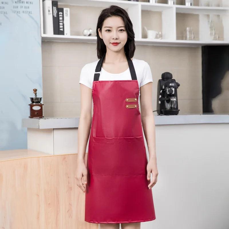 PU Leather Waterproof and Oil Resistant Apron Kitchen Workwear Home Cooking Cleaning Unisex Sleeveless Apron Adjustable - Ammpoure Wellbeing