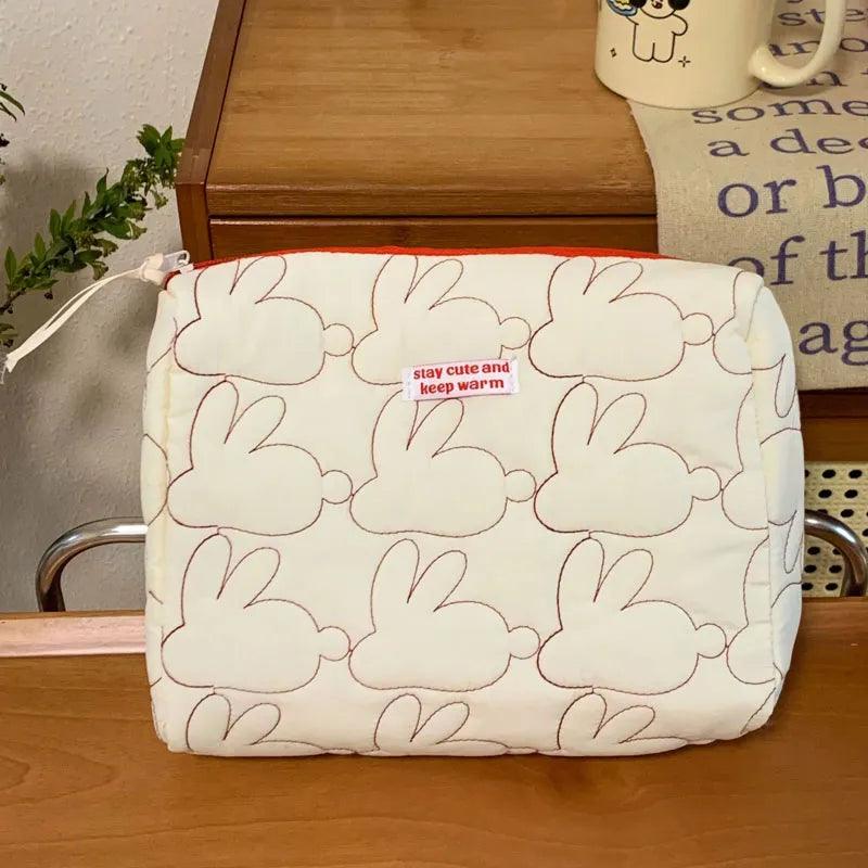 Rabbit Quilted Cotton Flip Cosmetic Bag Cases Lady Makeup Pouch Travel Organizer Storage Bags With Zipper - Ammpoure Wellbeing