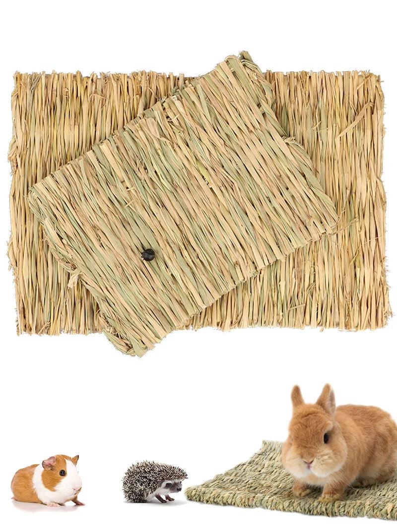 Rabbits Bunny Grass Mat Small Animal Woven Hay Mat Natural Straw Bedding Resting Cage Mat For Guinea Pig Chinchilla Hamster Rat - Ammpoure Wellbeing