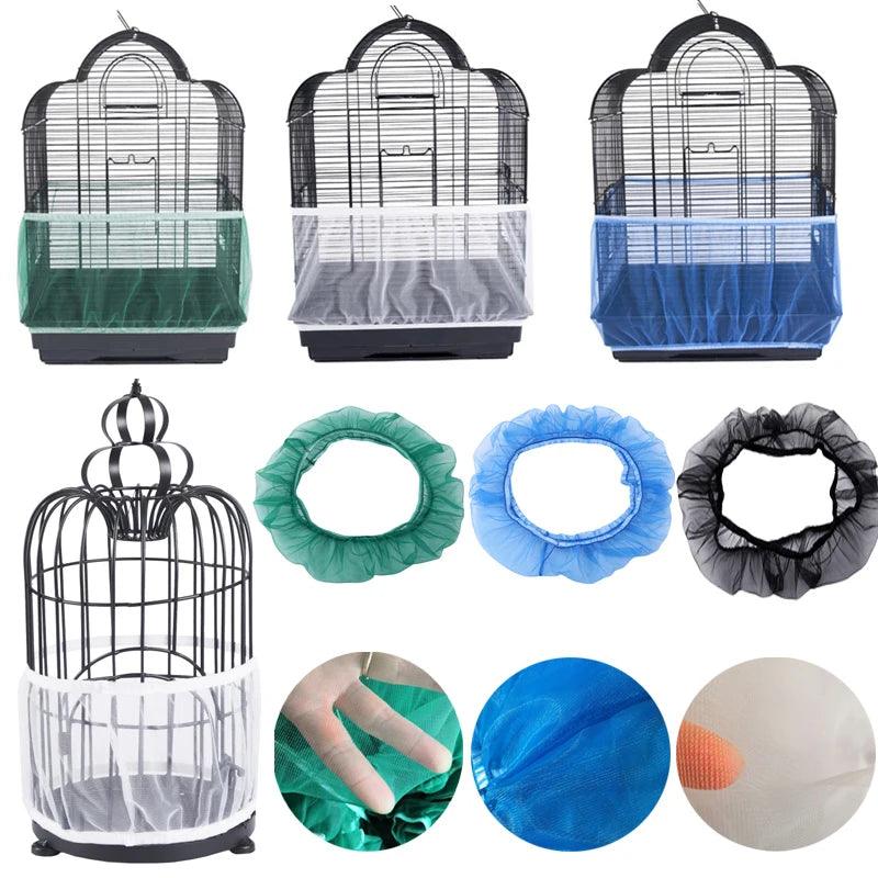 Receptor Seed Guard Nylon Mesh Bird Parrot Cover Soft Easy Cleaning Nylon Airy Fabric Mesh Bird Cage Cover Seed Catcher Guard - Ammpoure Wellbeing