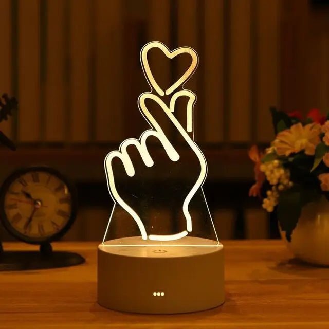 Romantic Love 3D Acrylic Led Lamp for Home Children's Night Light Table Lamp Birthday Party Decor Valentine's Day Bedside Lamp - Ammpoure Wellbeing