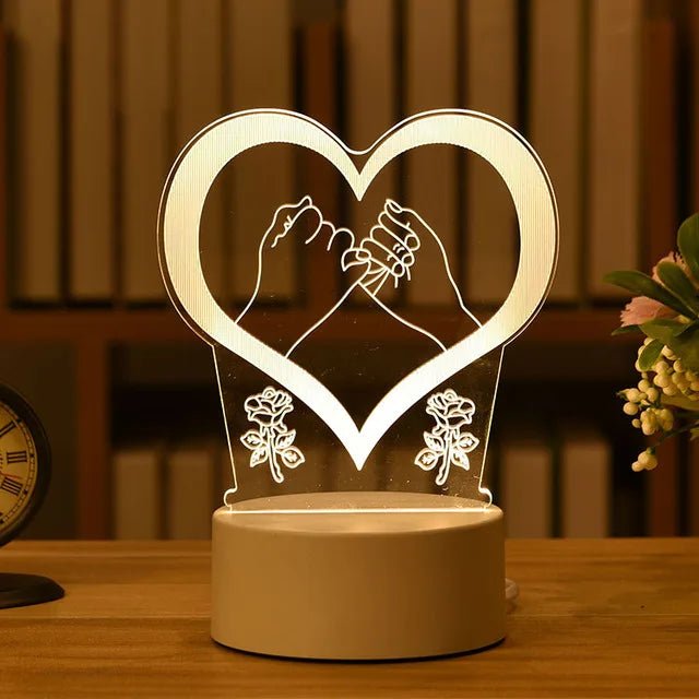 Romantic Love 3D Acrylic Led Lamp for Home Children's Night Light Table Lamp Birthday Party Decor Valentine's Day Bedside Lamp - Ammpoure Wellbeing