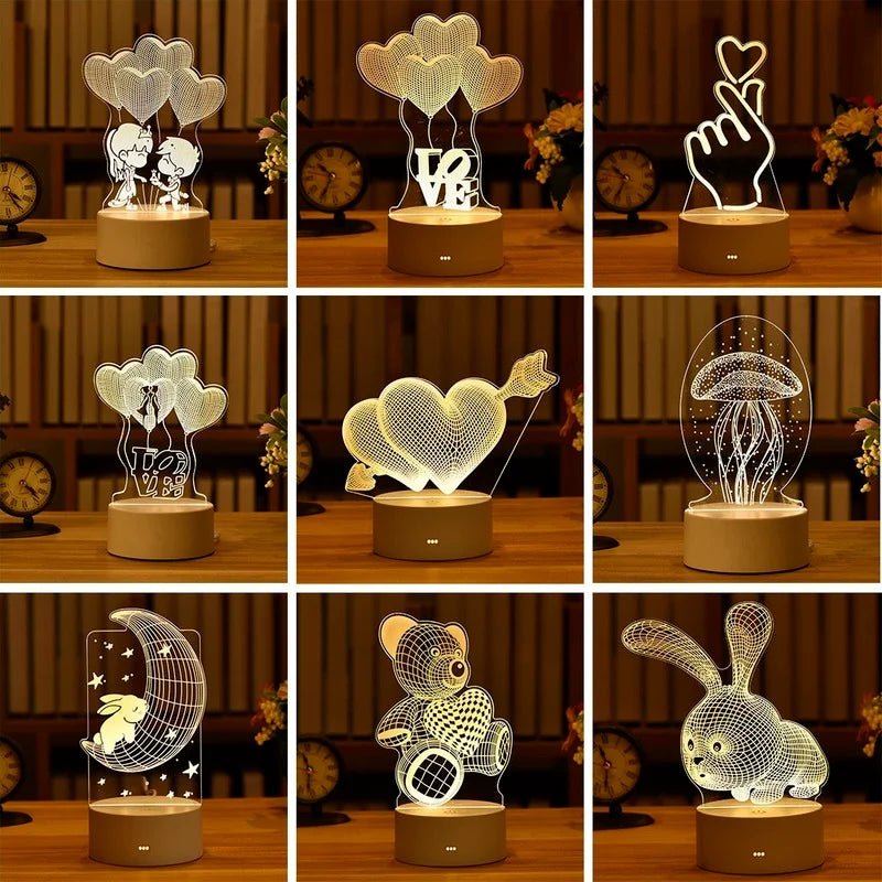 Romantic Love 3D Acrylic Led Lamp for Home Children's Night Light Table Lamp Birthday Party Decor Valentine's Day Bedside Lamp - Ammpoure Wellbeing