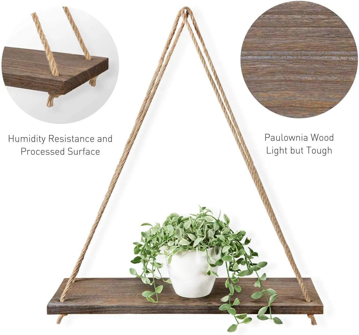 Rope Swing Wall Hanging Plant Flower Pot Tray Mounted Floating Wall Shelves Nordic Home Decoration Moredn Simple Design - Ammpoure Wellbeing