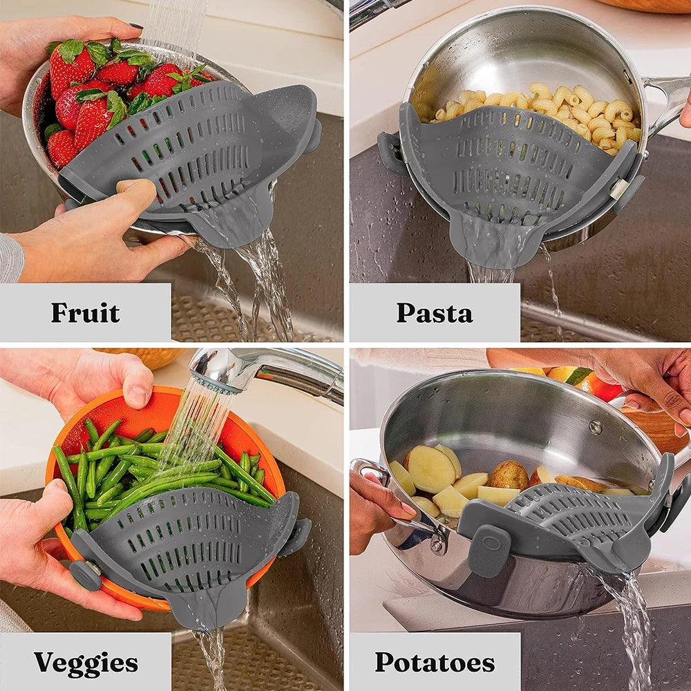 Silicone Kitchen Strainer Clip On Pots and Pans Drain Rack Pasta Noodle Vegetable Fruit Strainer Colander Kitchen Gadgets - Ammpoure Wellbeing