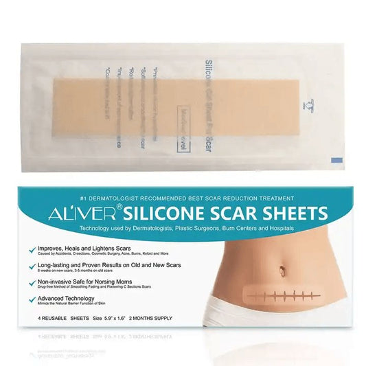 Silicone Scar Sheets, Professional for Scars Caused by C - Section, Surgery, Burn, Keloid, Acne, and More, Drug - Free, Soft Silicone Scar Strips, Scar Removal 5.9"×1.6", 4 Sheets (2 Month Supply) - Ammpoure Wellbeing