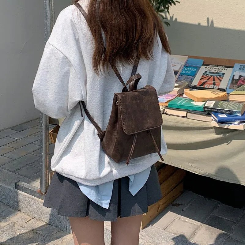 Small Drawstring Flap Backpack Women Mini PU Leather Textured School Backpack Fashion Travel Commuter Bag Girl Bakpacks - Ammpoure Wellbeing