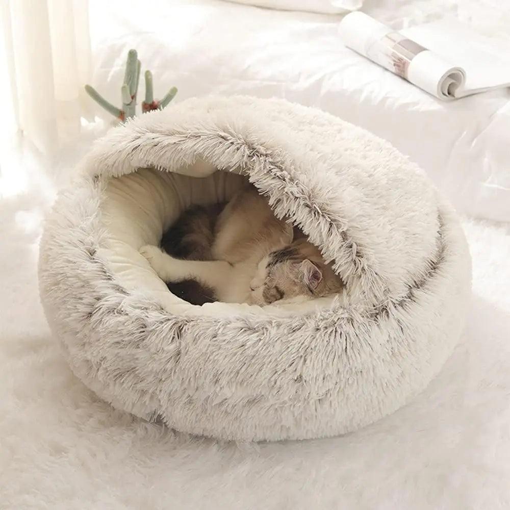 Soft Plush Pet Bed with Cover Round Cat Bed Pet Mattress Warm Cat Dog 2 in 1 Sleeping Nest Cave for Small Dogs - Ammpoure Wellbeing