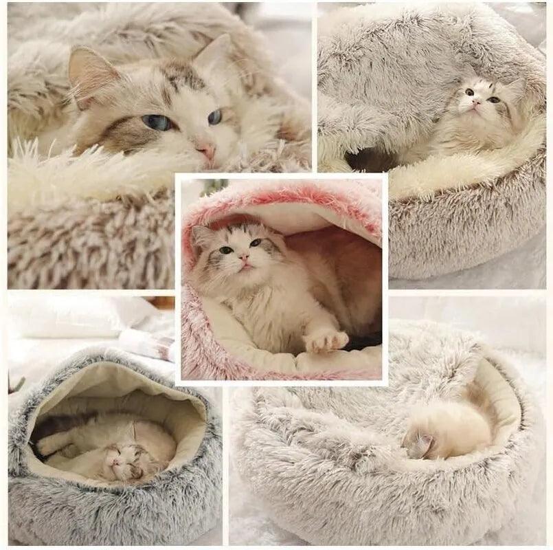 Soft Plush Pet Bed with Cover Round Cat Bed Pet Mattress Warm Cat Dog 2 in 1 Sleeping Nest Cave for Small Dogs - Ammpoure Wellbeing